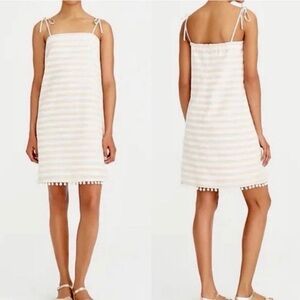 J. Crew Linen Cotton Blend Striped Mini Dress With Pom Pom Bottom Women’s XS
